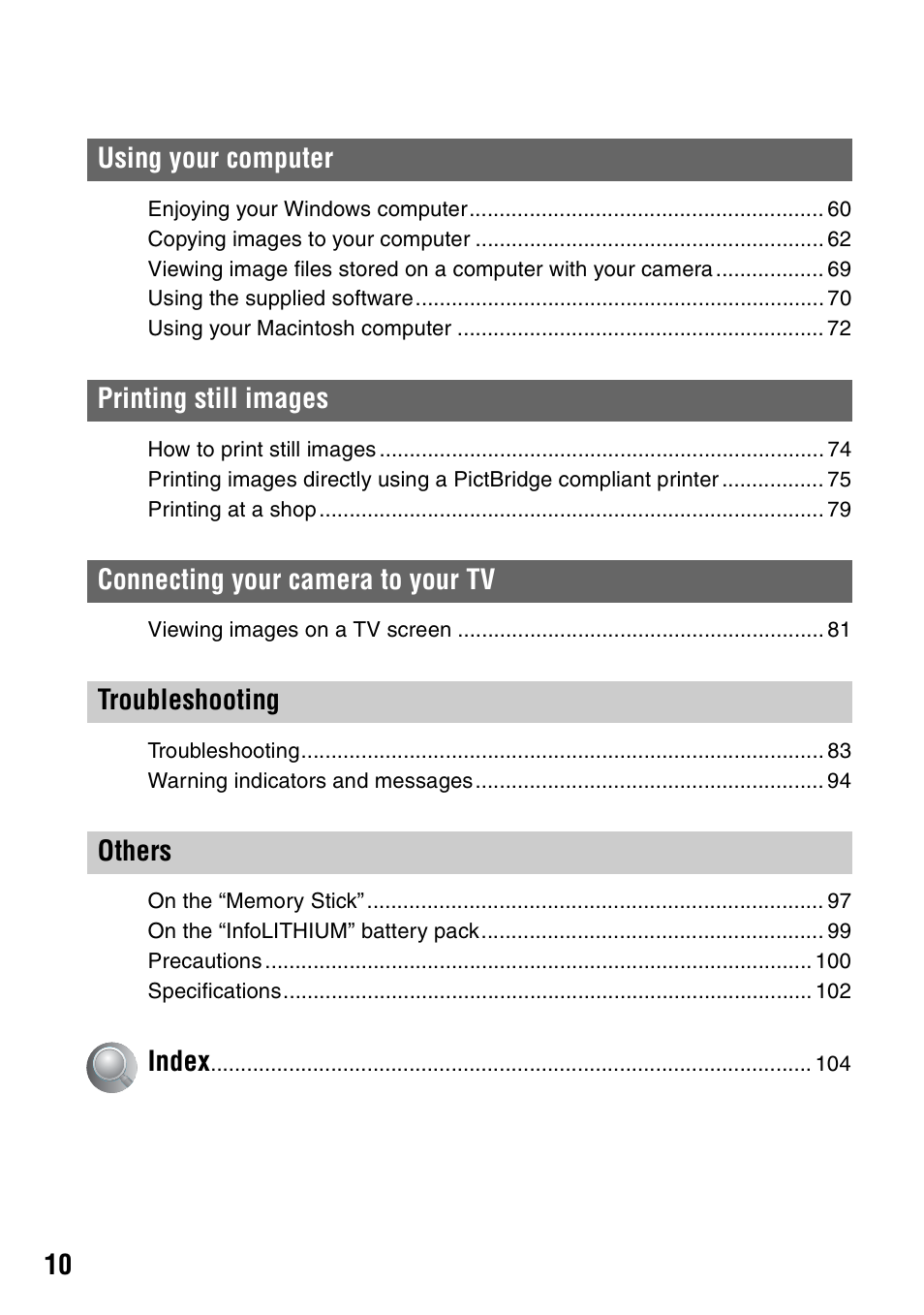 Sony DSC-M2 User Manual | Page 10 / 107