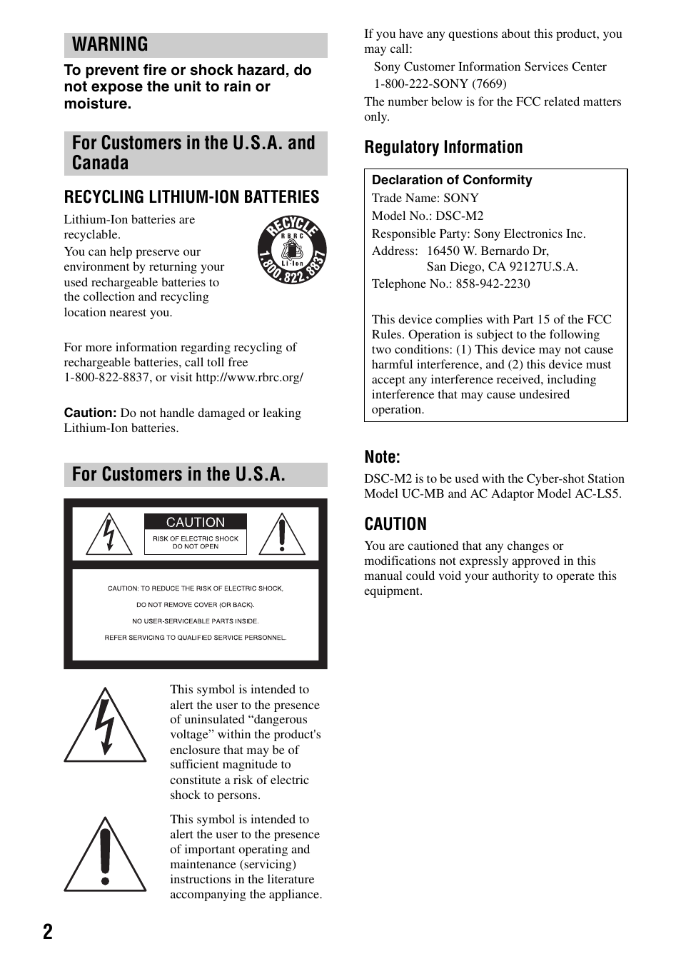 Sony DSC-M2 User Manual | Page 2 / 107
