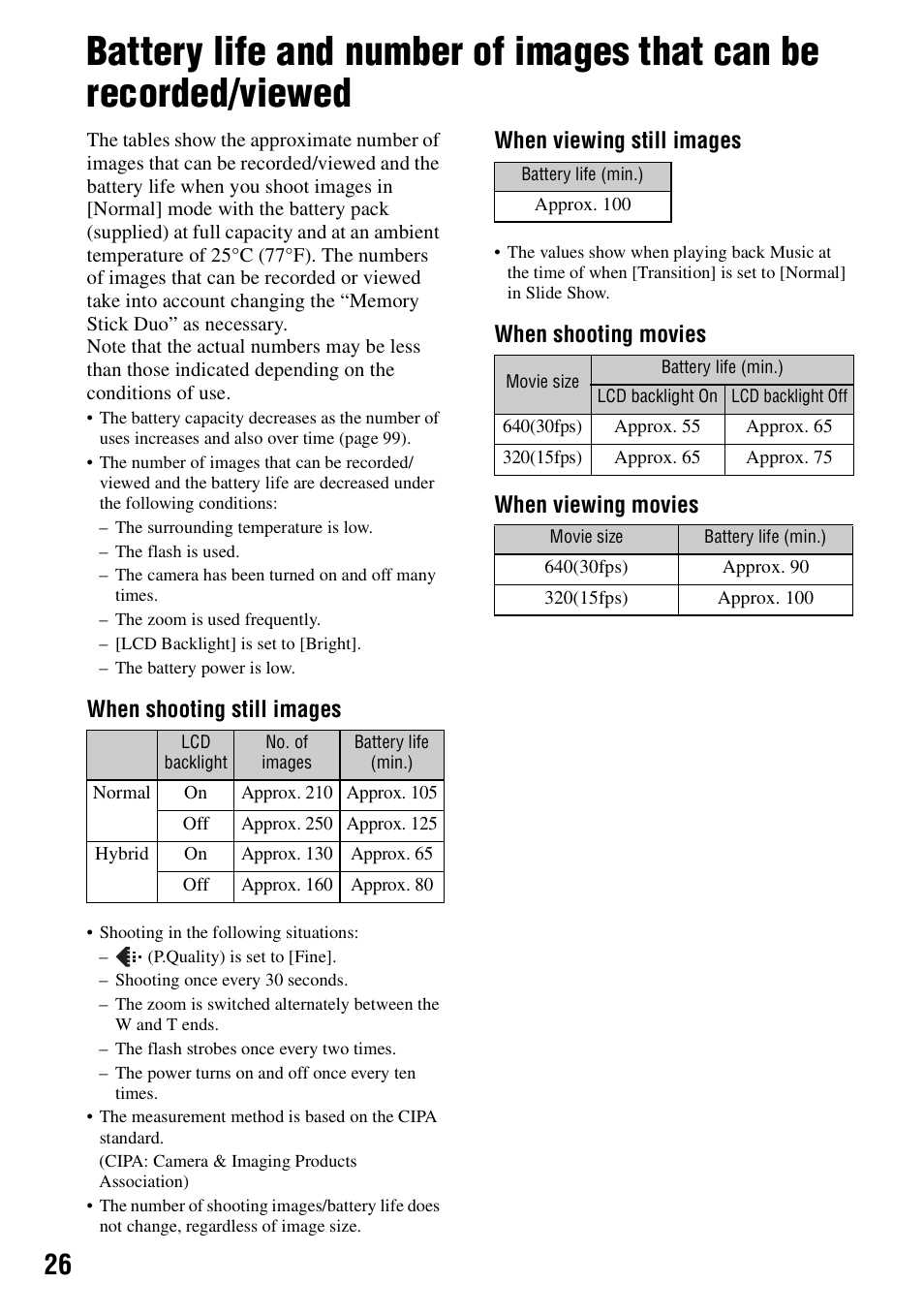 When shooting still images, When viewing still images, When shooting movies when viewing movies | Sony DSC-M2 User Manual | Page 26 / 107
