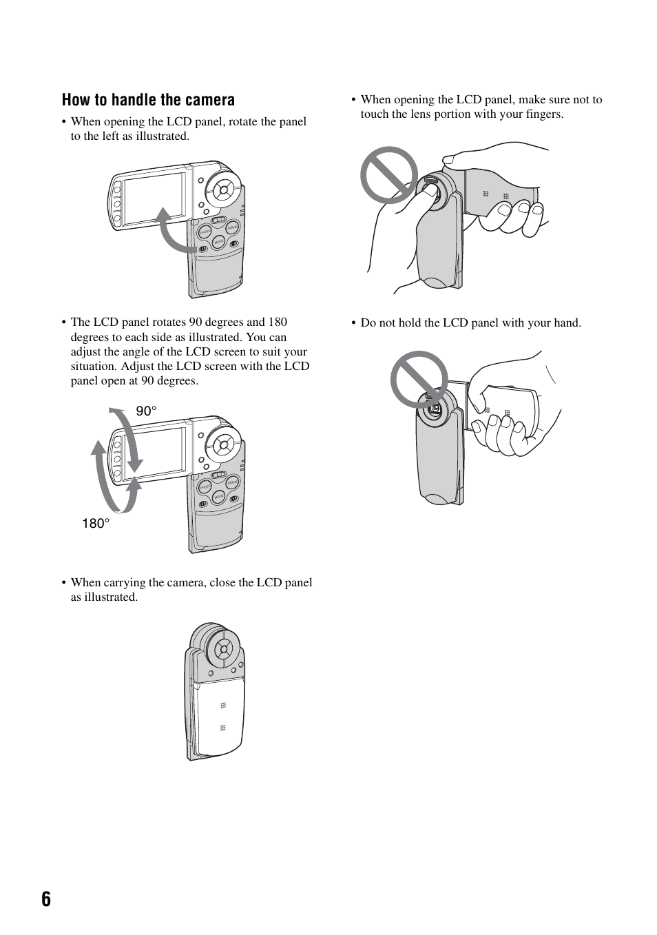 How to handle the camera | Sony DSC-M2 User Manual | Page 6 / 107
