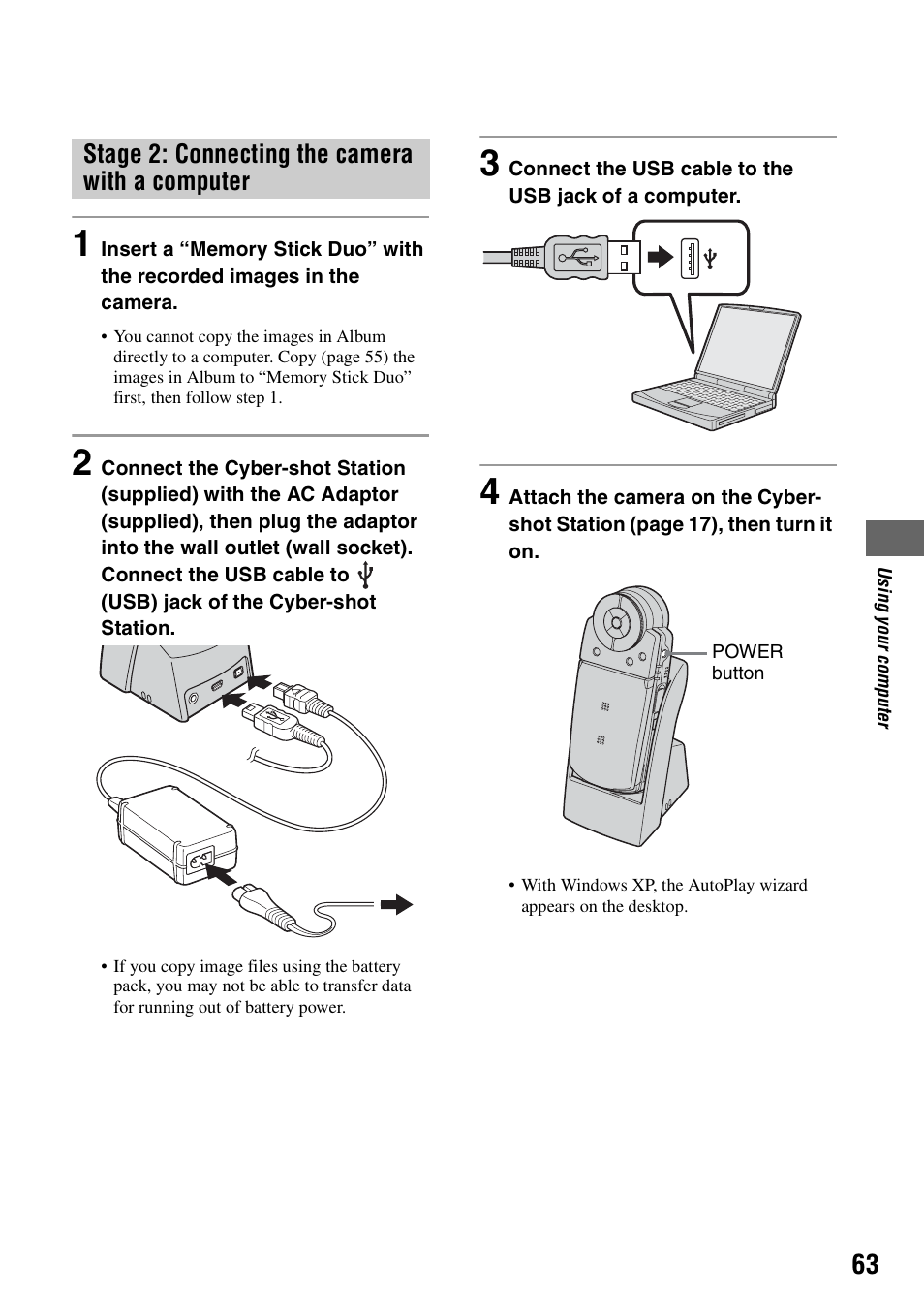 Stage 2: connecting the camera with a computer | Sony DSC-M2 User Manual | Page 63 / 107