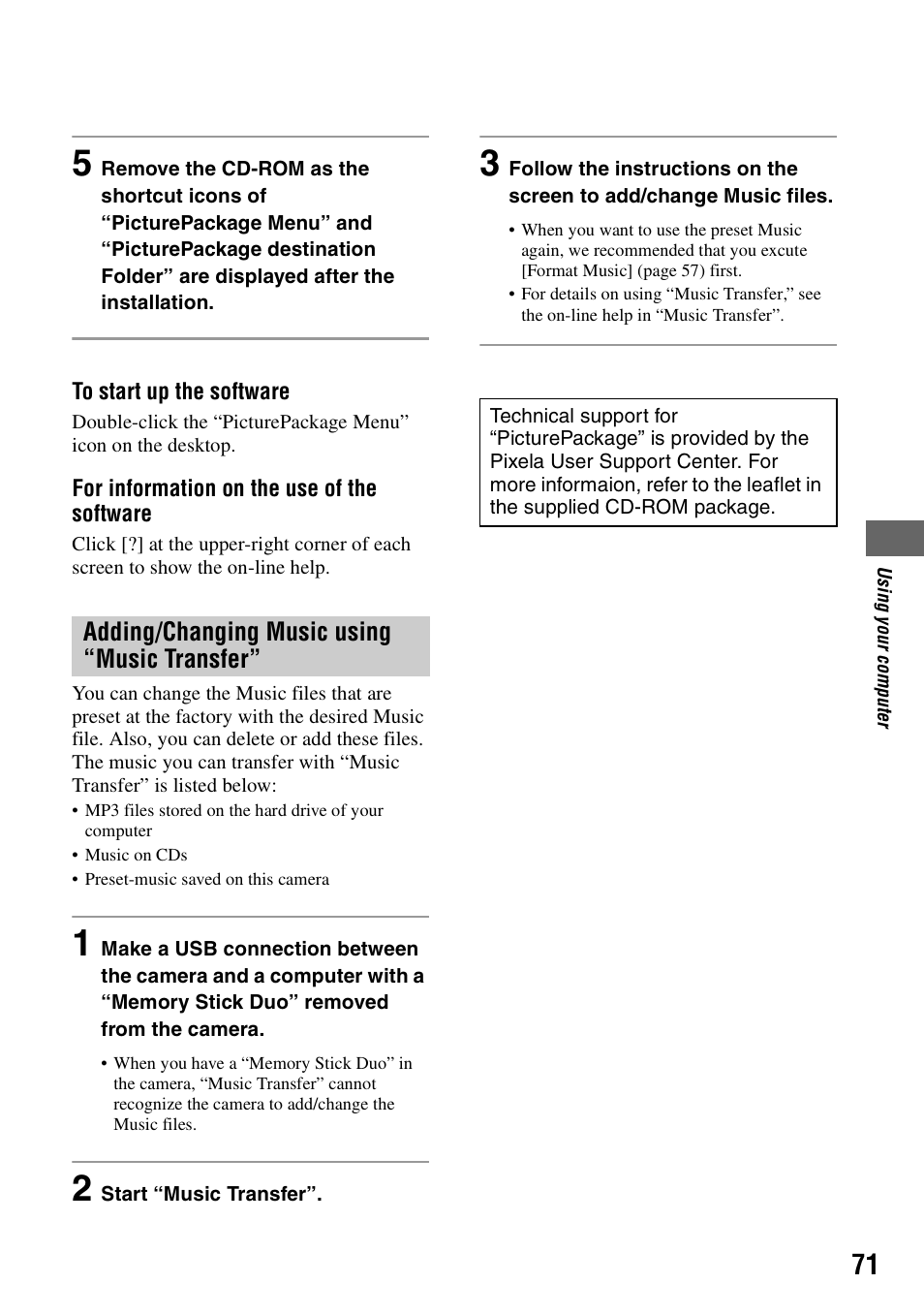 Adding/changing music using “music transfer | Sony DSC-M2 User Manual | Page 71 / 107