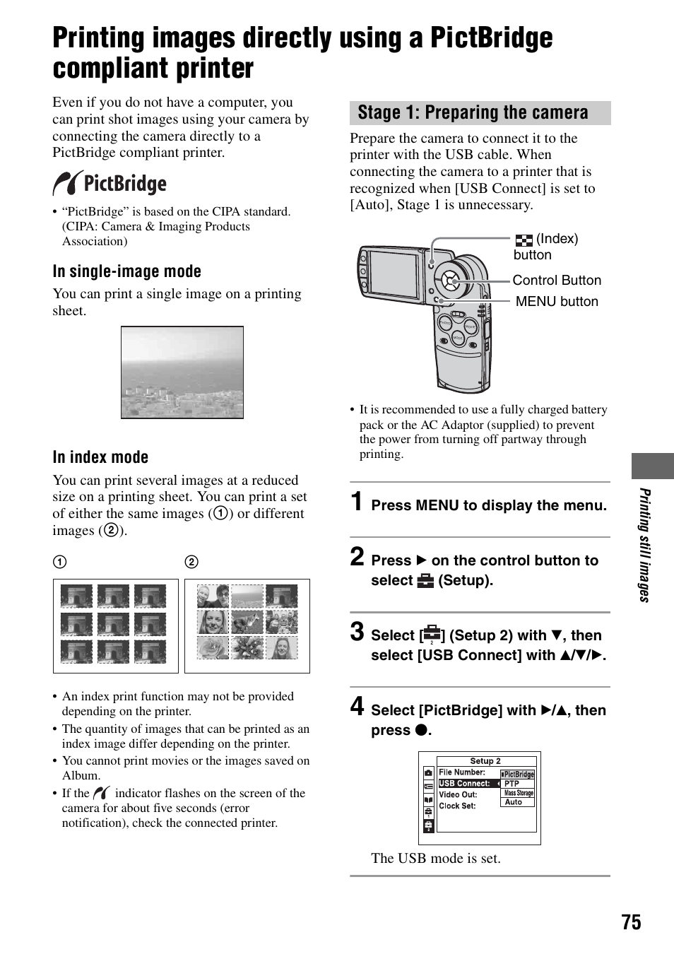 On (75, Stage 1: preparing the camera | Sony DSC-M2 User Manual | Page 75 / 107