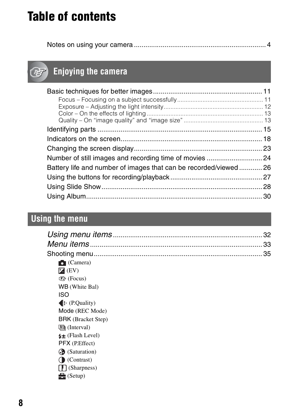 Sony DSC-M2 User Manual | Page 8 / 107