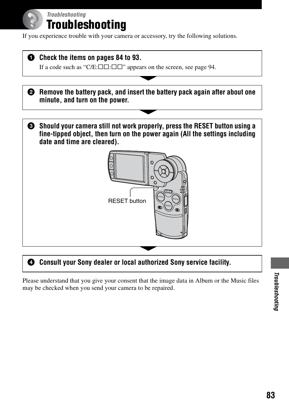 Troubleshooting | Sony DSC-M2 User Manual | Page 83 / 107