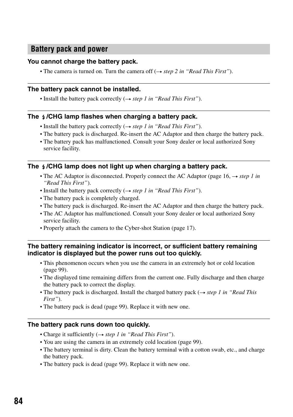 Battery pack and power | Sony DSC-M2 User Manual | Page 84 / 107