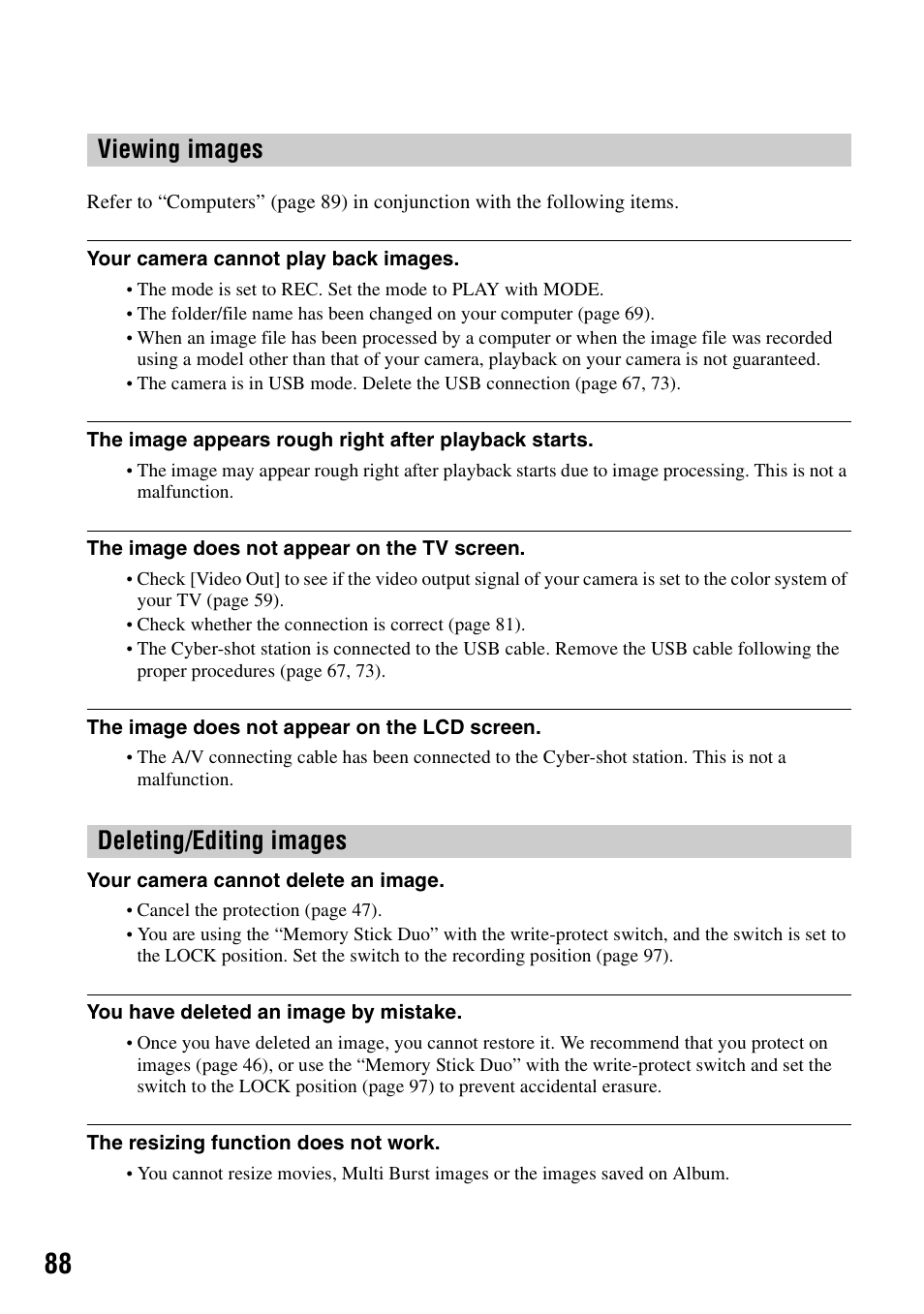 Viewing images deleting/editing images | Sony DSC-M2 User Manual | Page 88 / 107