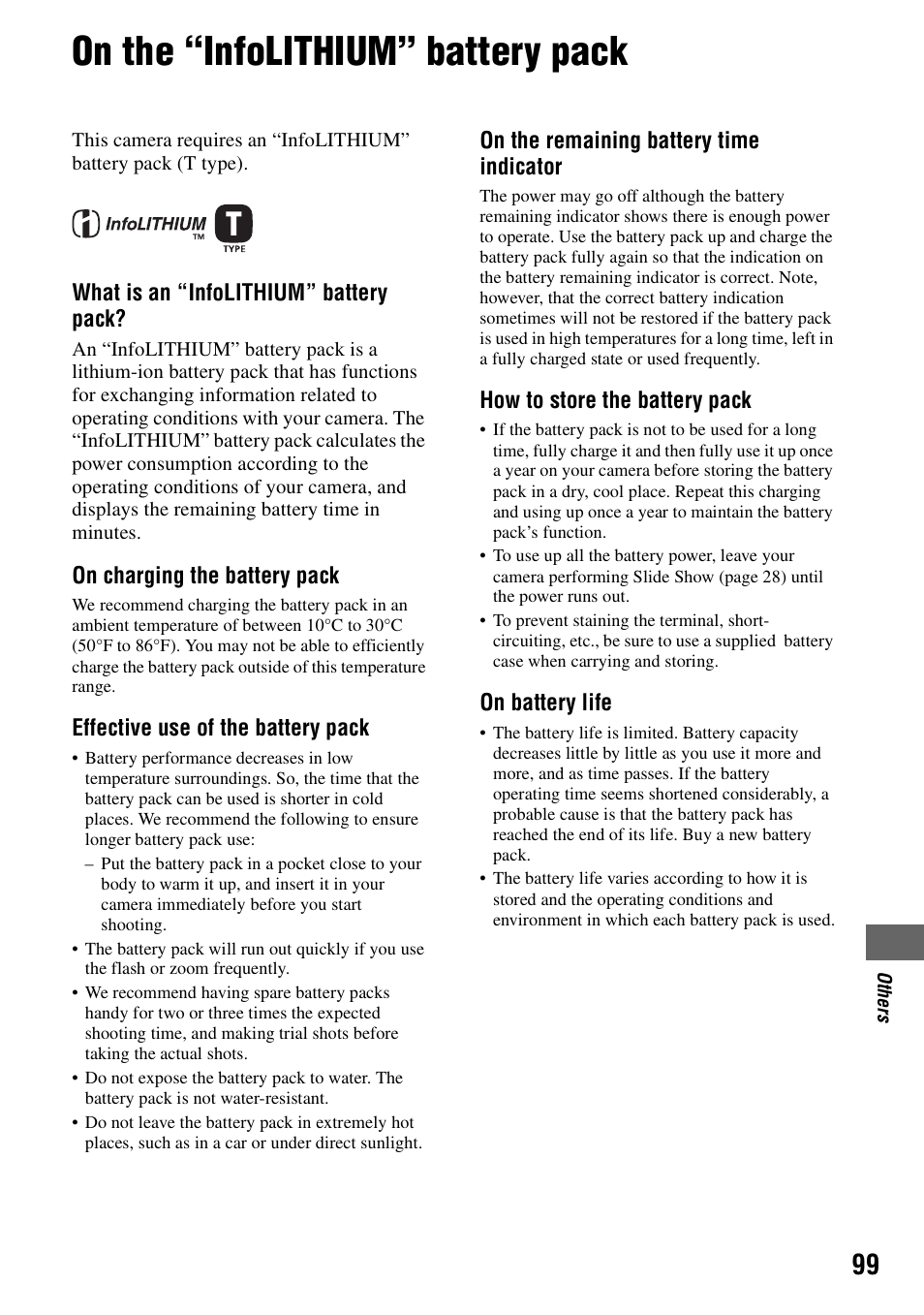 On the “infolithium” battery pack | Sony DSC-M2 User Manual | Page 99 / 107