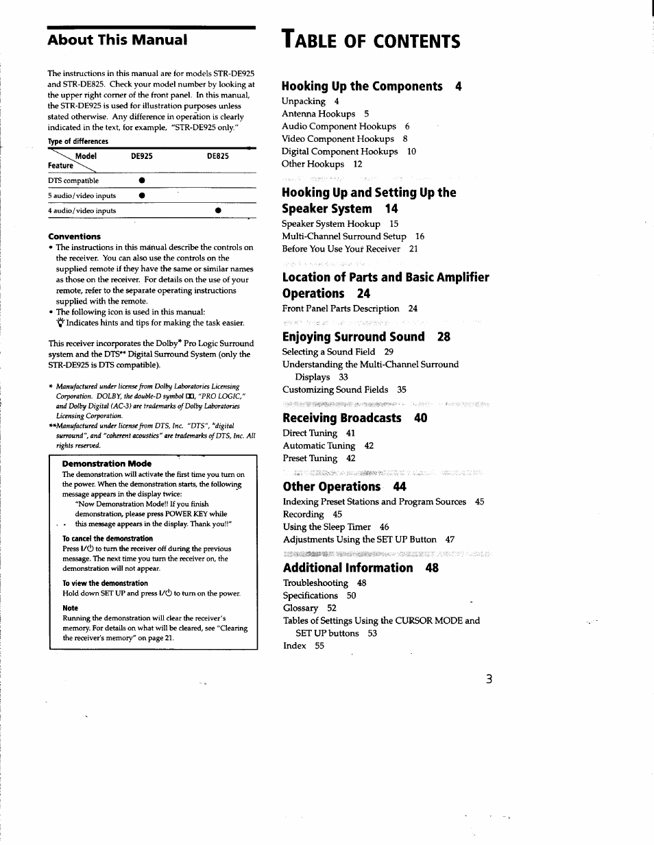 Sony STR-DE825 User Manual | Page 3 / 56