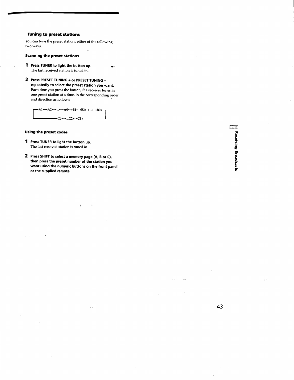 Tuning to preset stations | Sony STR-DE825 User Manual | Page 43 / 56