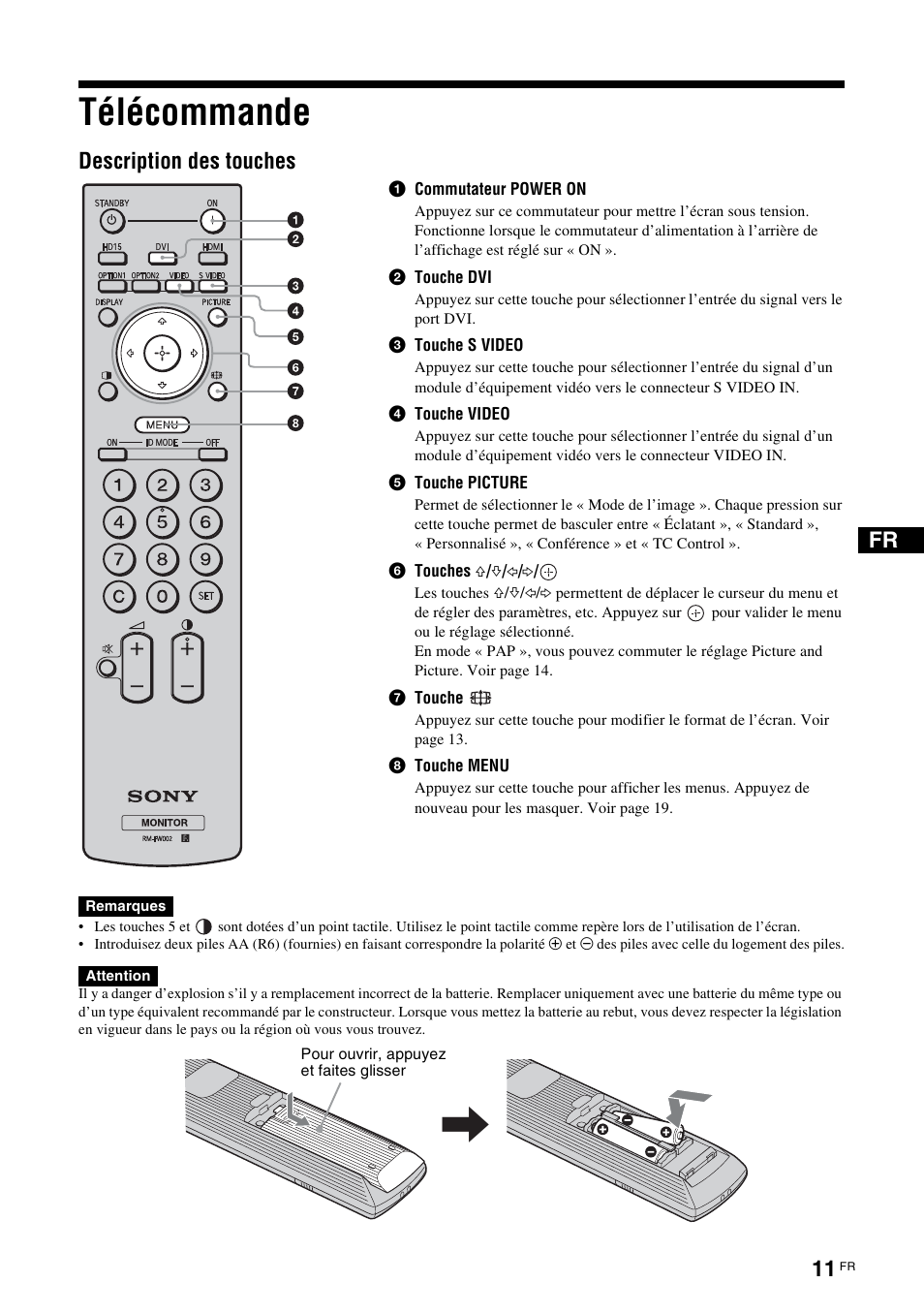 Télécommande, Description des touches | Sony FWD-S42H1 User Manual | Page 101 / 303