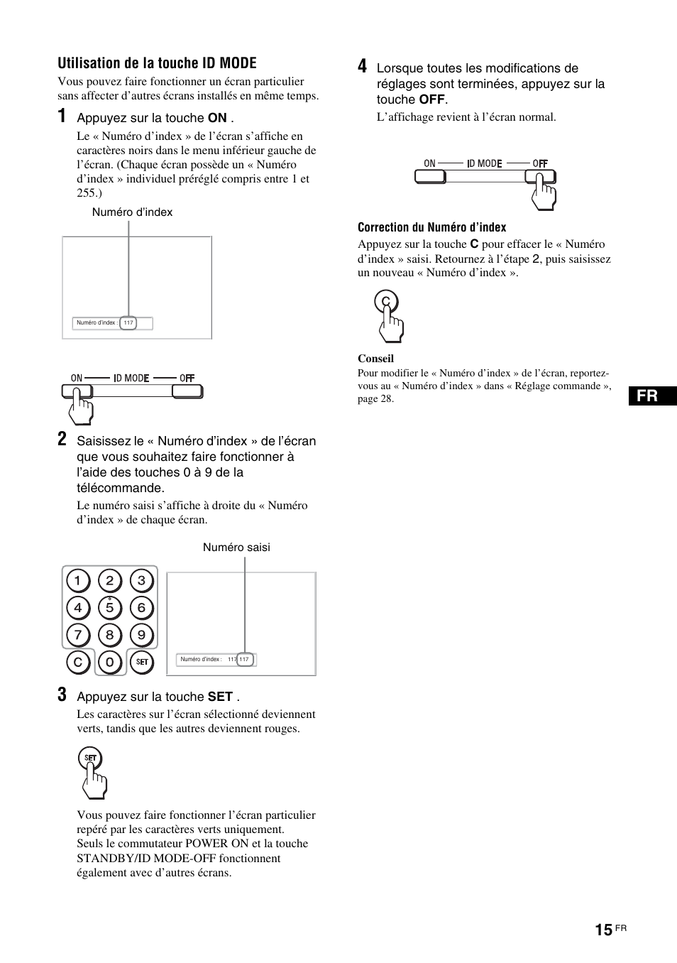 Utilisation de la touche id mode | Sony FWD-S42H1 User Manual | Page 105 / 303