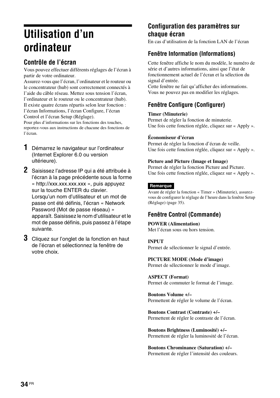 Utilisation d’un ordinateur | Sony FWD-S42H1 User Manual | Page 124 / 303