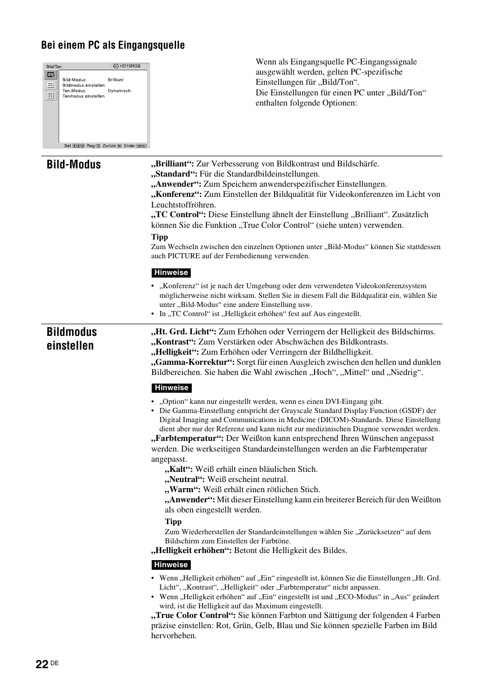 Bild-modus, Bildmodus einstellen | Sony FWD-S42H1 User Manual | Page 154 / 303