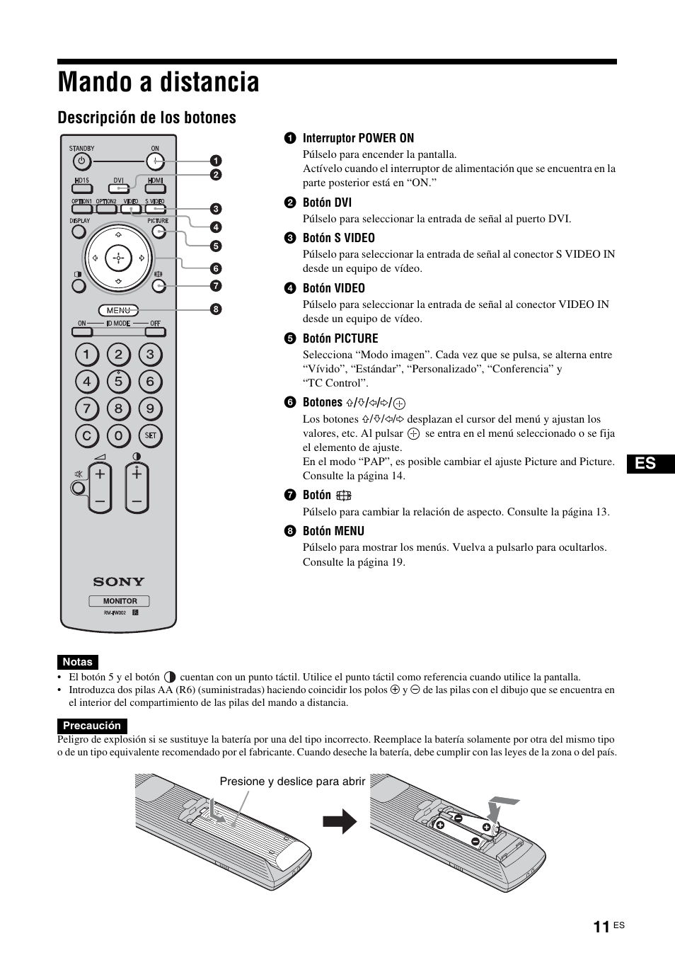 Mando a distancia, Descripción de los botones | Sony FWD-S42H1 User Manual | Page 187 / 303