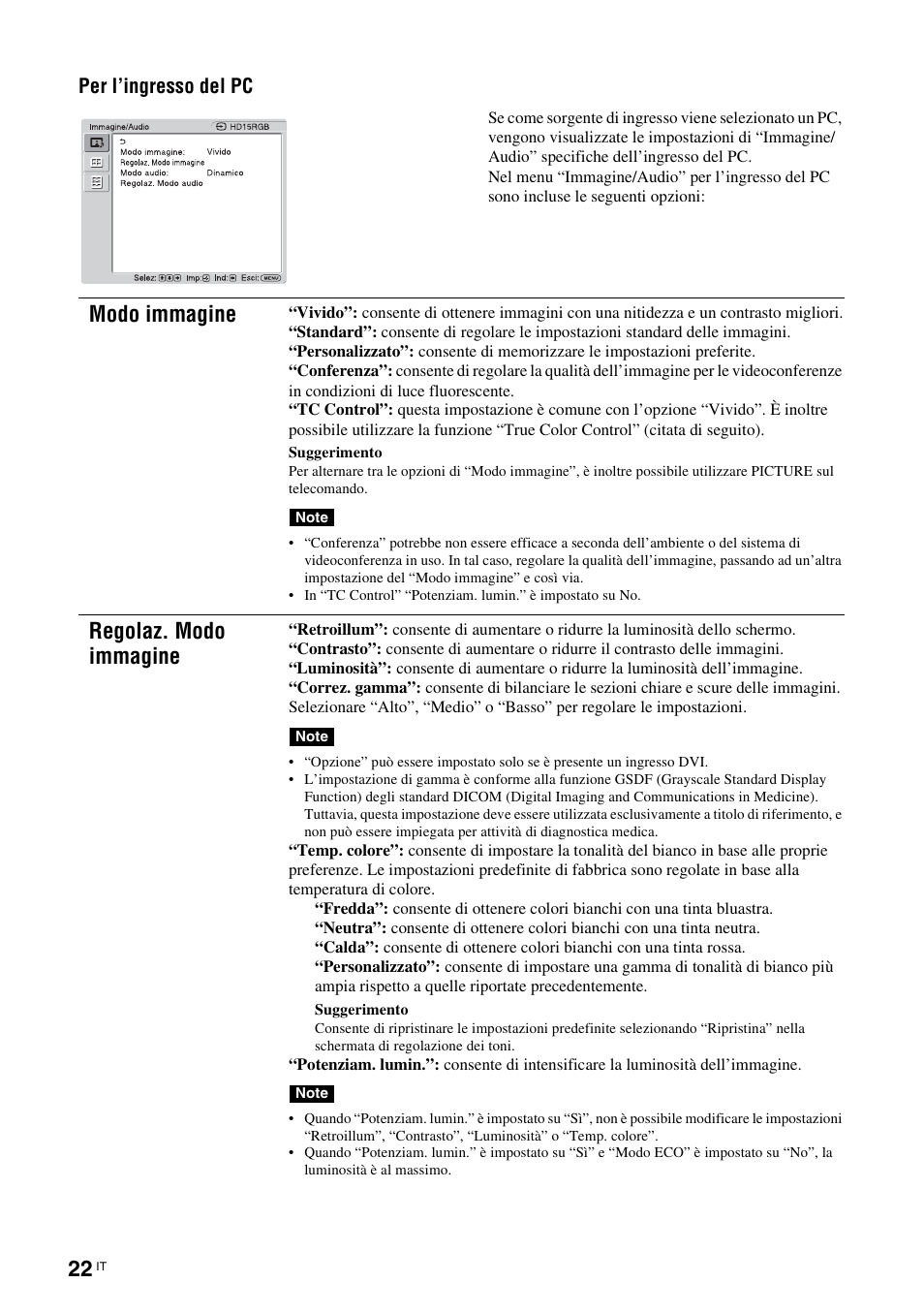 Modo immagine, Regolaz. modo immagine | Sony FWD-S42H1 User Manual | Page 240 / 303