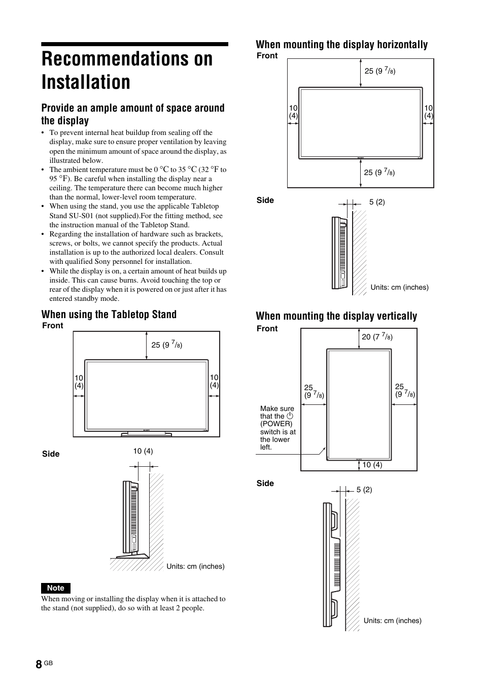 Recommendations on installation | Sony FWD-S42H1 User Manual | Page 54 / 303