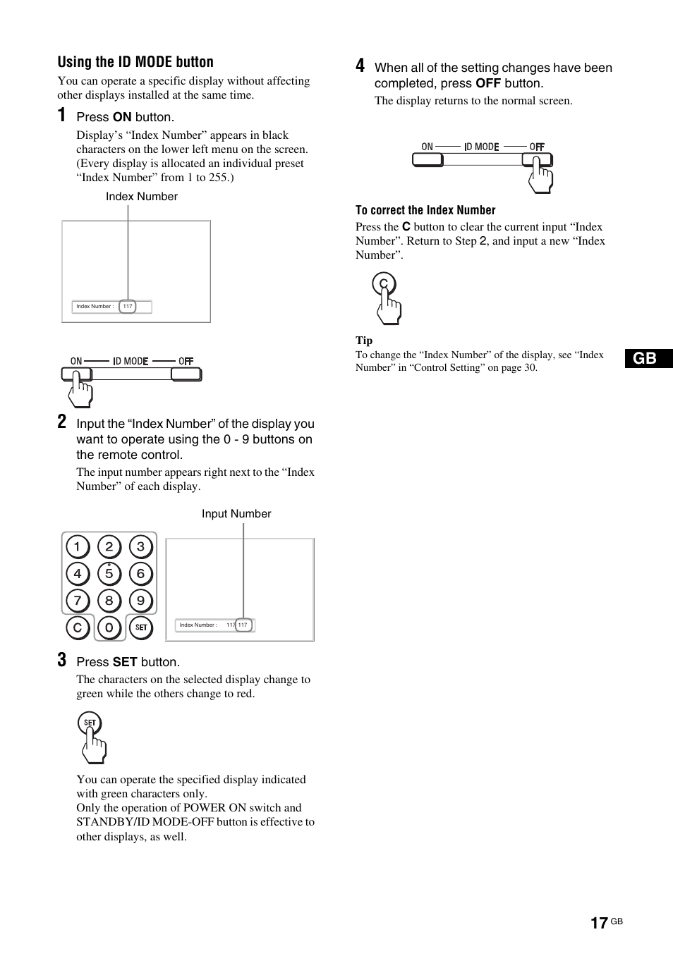 Using the id mode button | Sony FWD-S42H1 User Manual | Page 63 / 303