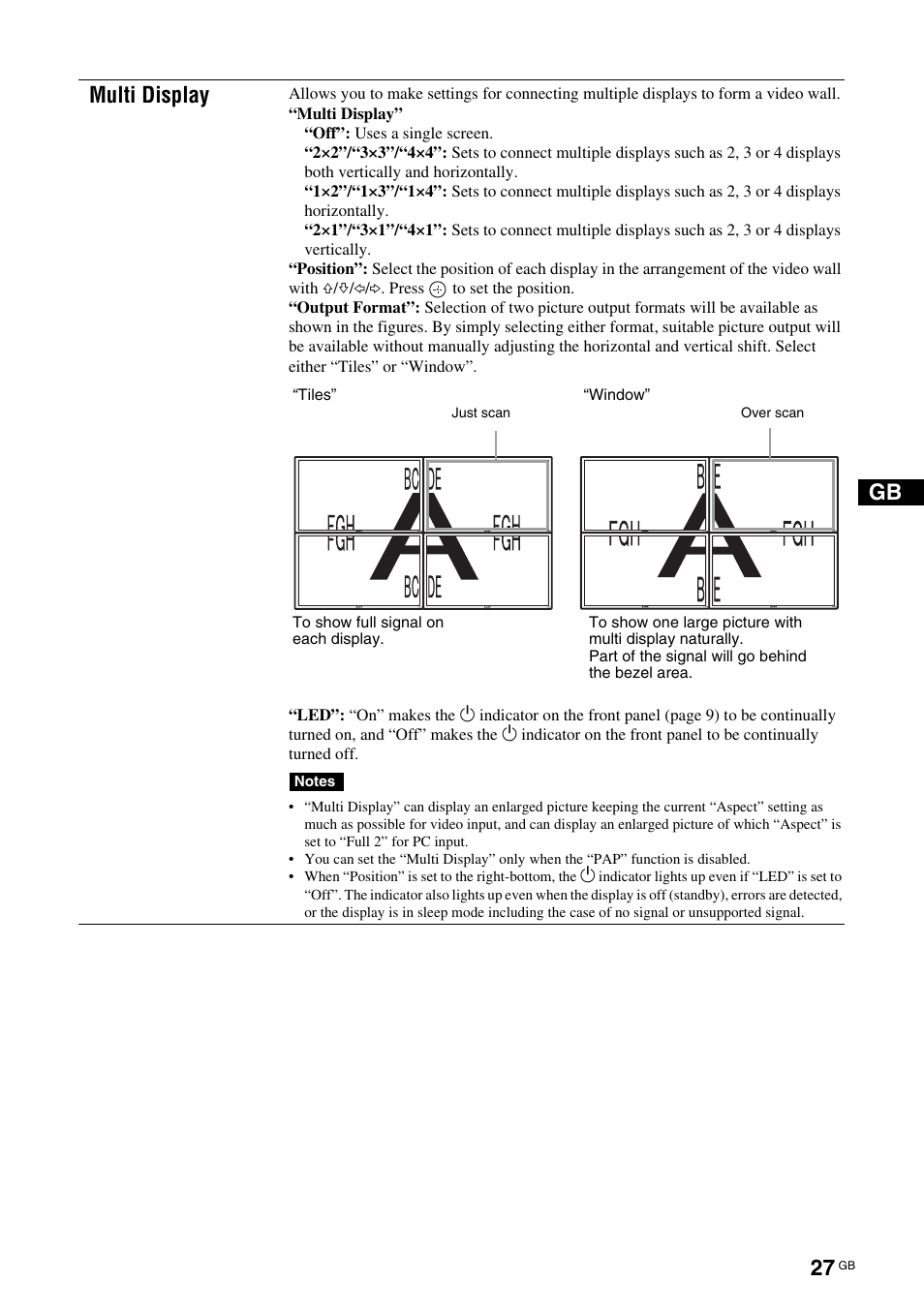 Gb multi display | Sony FWD-S42H1 User Manual | Page 73 / 303