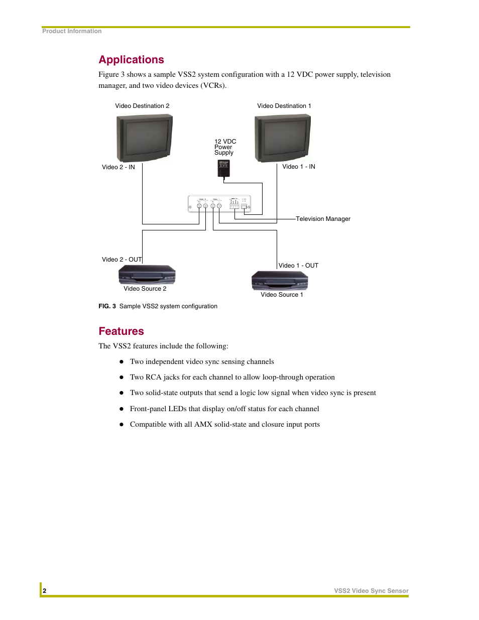 Applications, Features | AMX Video Sync Sensor VSS2 User Manual | Page 8 / 16