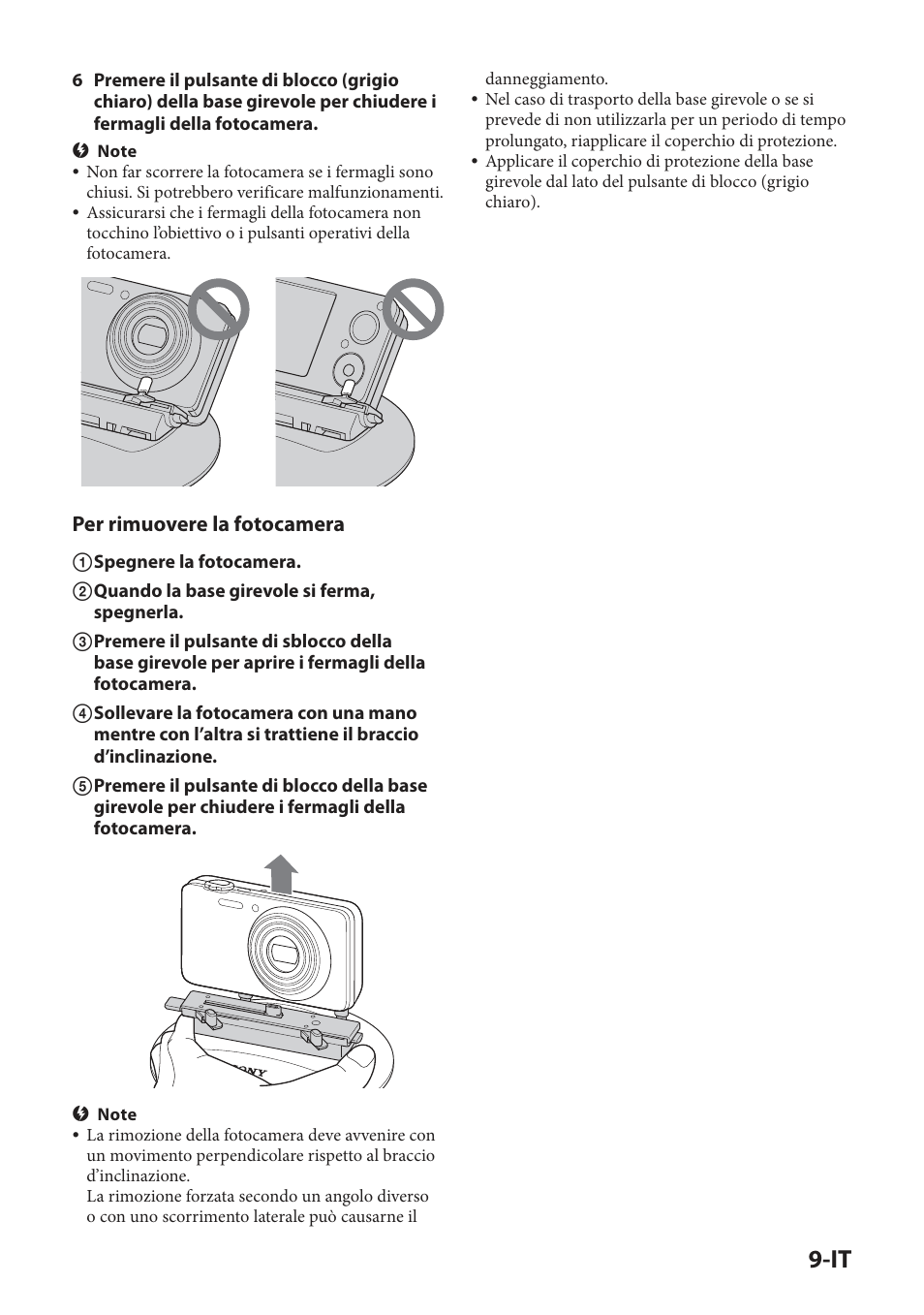 Per rimuovere la fotocamera | Sony IPT-DS2 User Manual | Page 111 / 215
