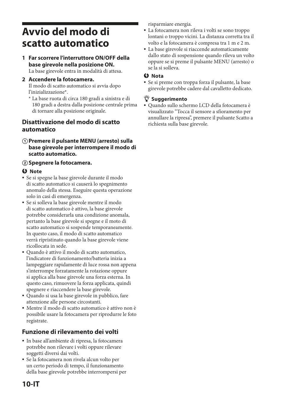 Avvio del modo di scatto automatico, Disattivazione del modo di scatto automatico, Funzione di rilevamento dei volti | Sony IPT-DS2 User Manual | Page 112 / 215