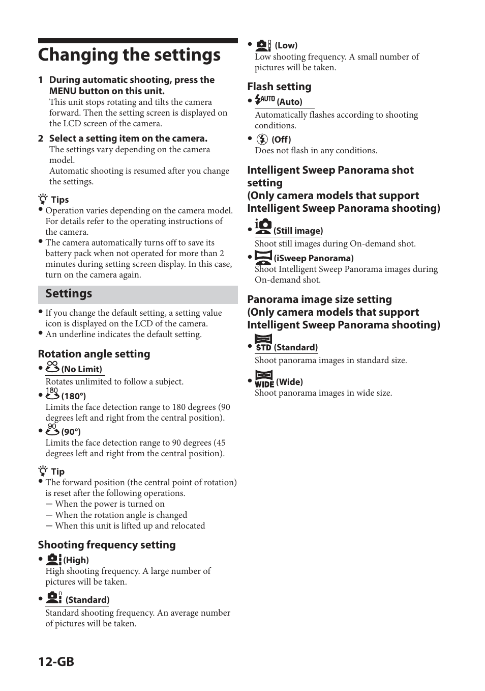 Changing the settings, Settings | Sony IPT-DS2 User Manual | Page 30 / 215