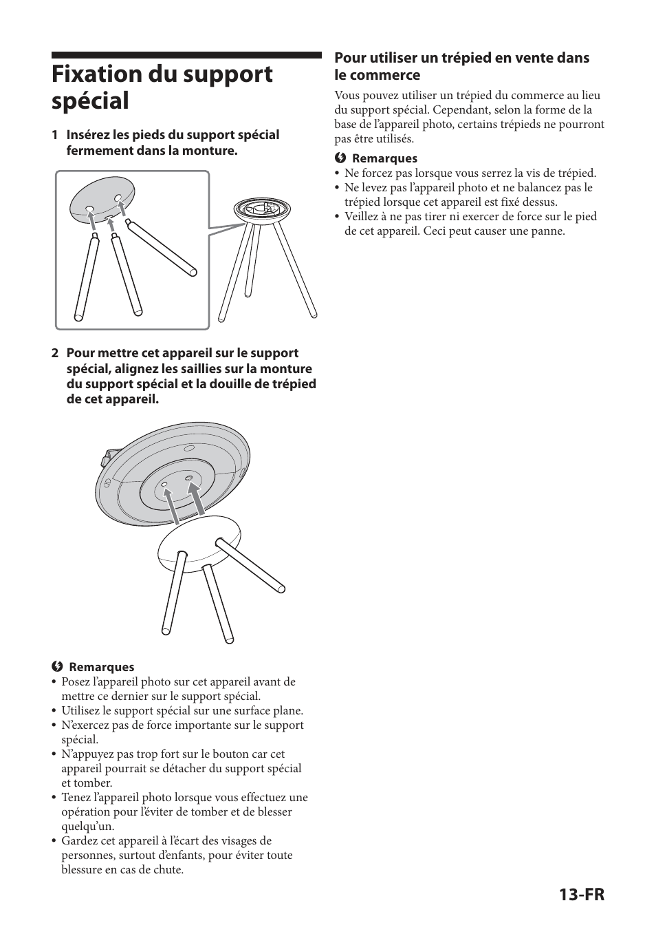 Fixation du support spécial, Pour utiliser un trépied en vente dans le commerce | Sony IPT-DS2 User Manual | Page 45 / 215