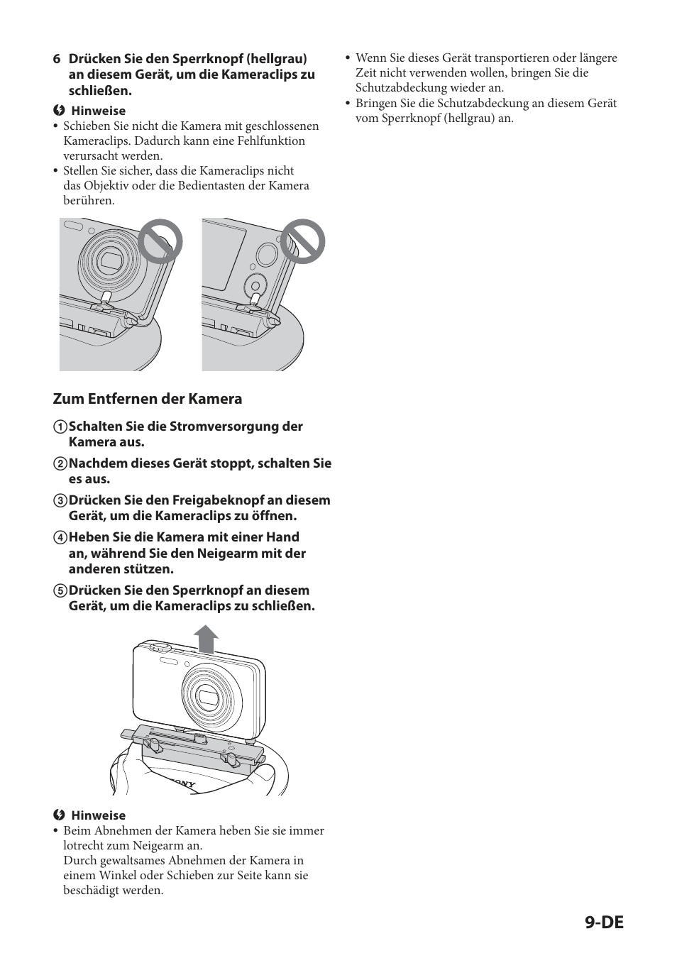 Zum entfernen der kamera | Sony IPT-DS2 User Manual | Page 55 / 215