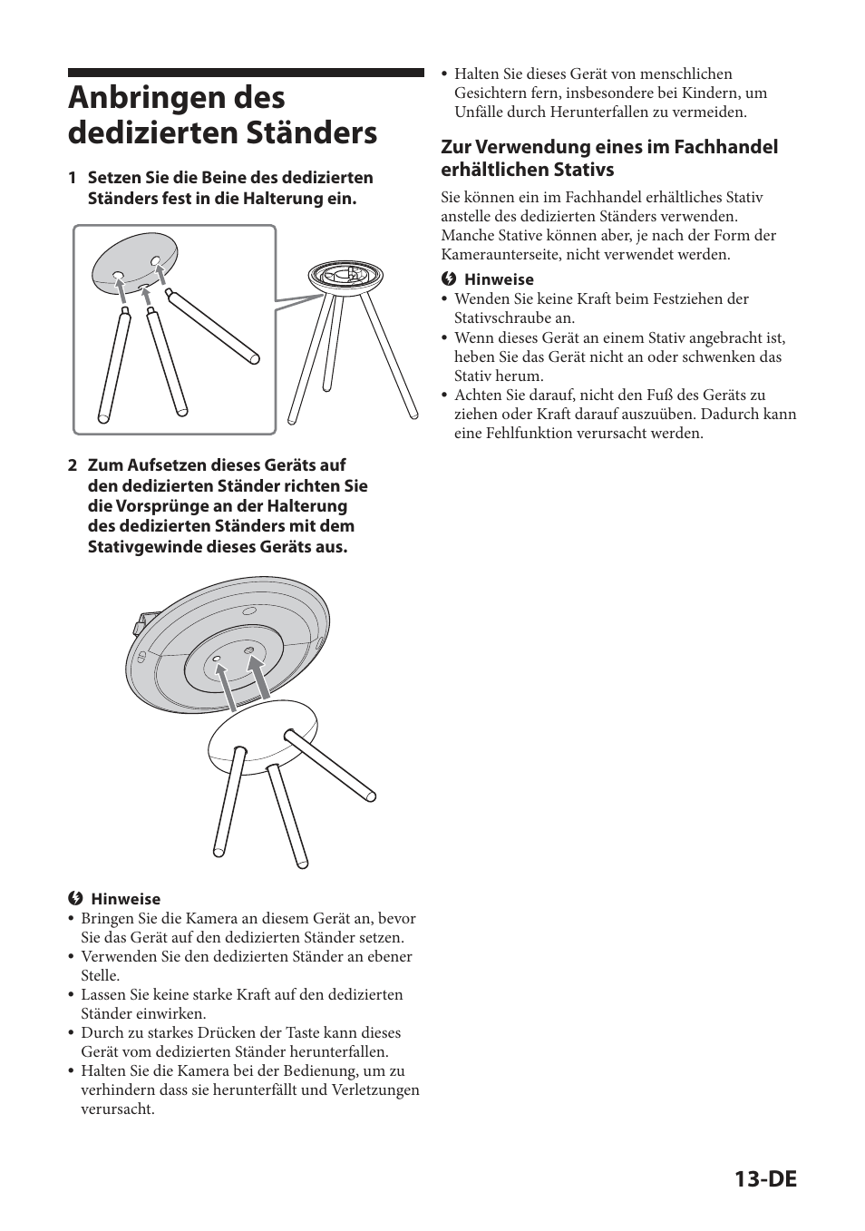 Anbringen des dedizierten ständers | Sony IPT-DS2 User Manual | Page 59 / 215