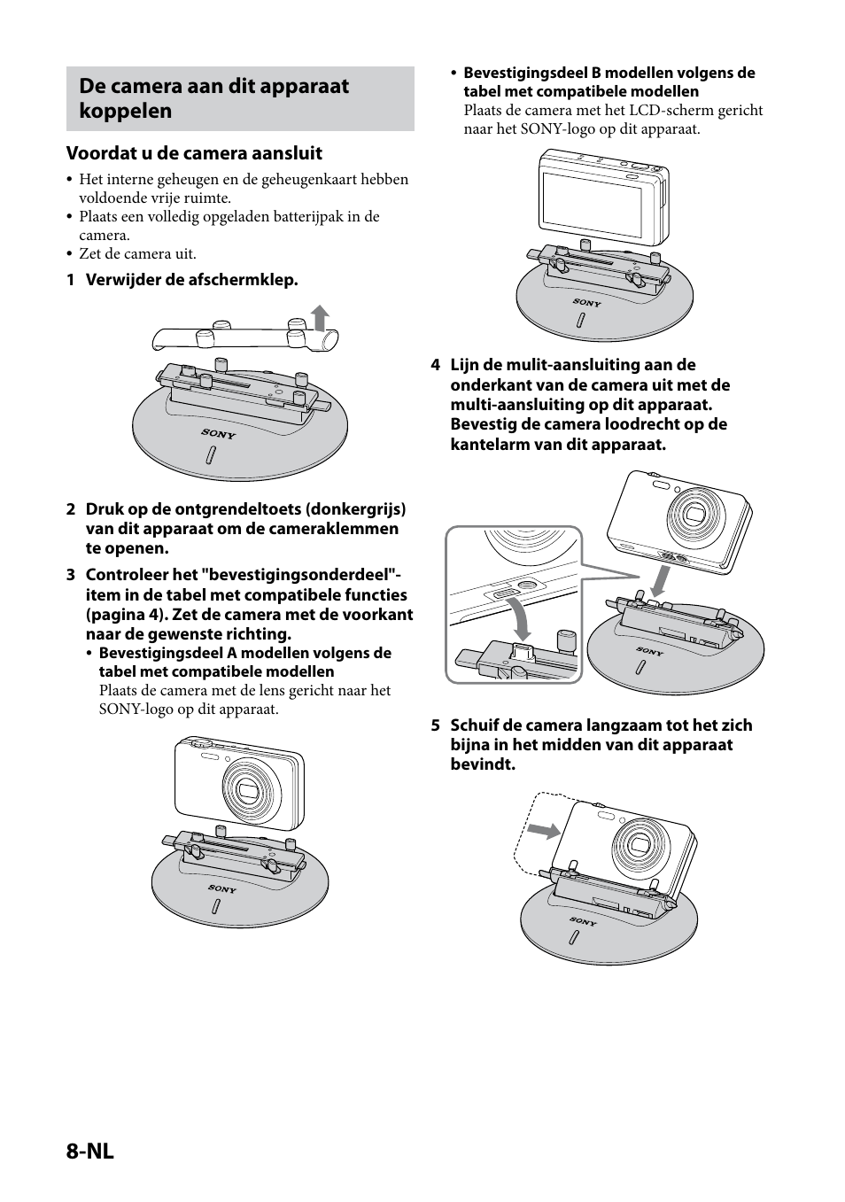 De camera aan dit apparaat koppelen, Voordat u de camera aansluit | Sony IPT-DS2 User Manual | Page 82 / 215