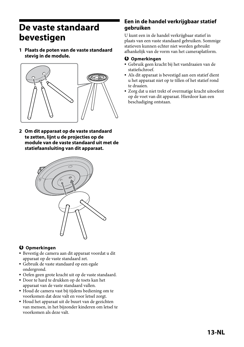 De vaste standaard bevestigen, Een in de handel verkrijgbaar statief gebruiken | Sony IPT-DS2 User Manual | Page 87 / 215