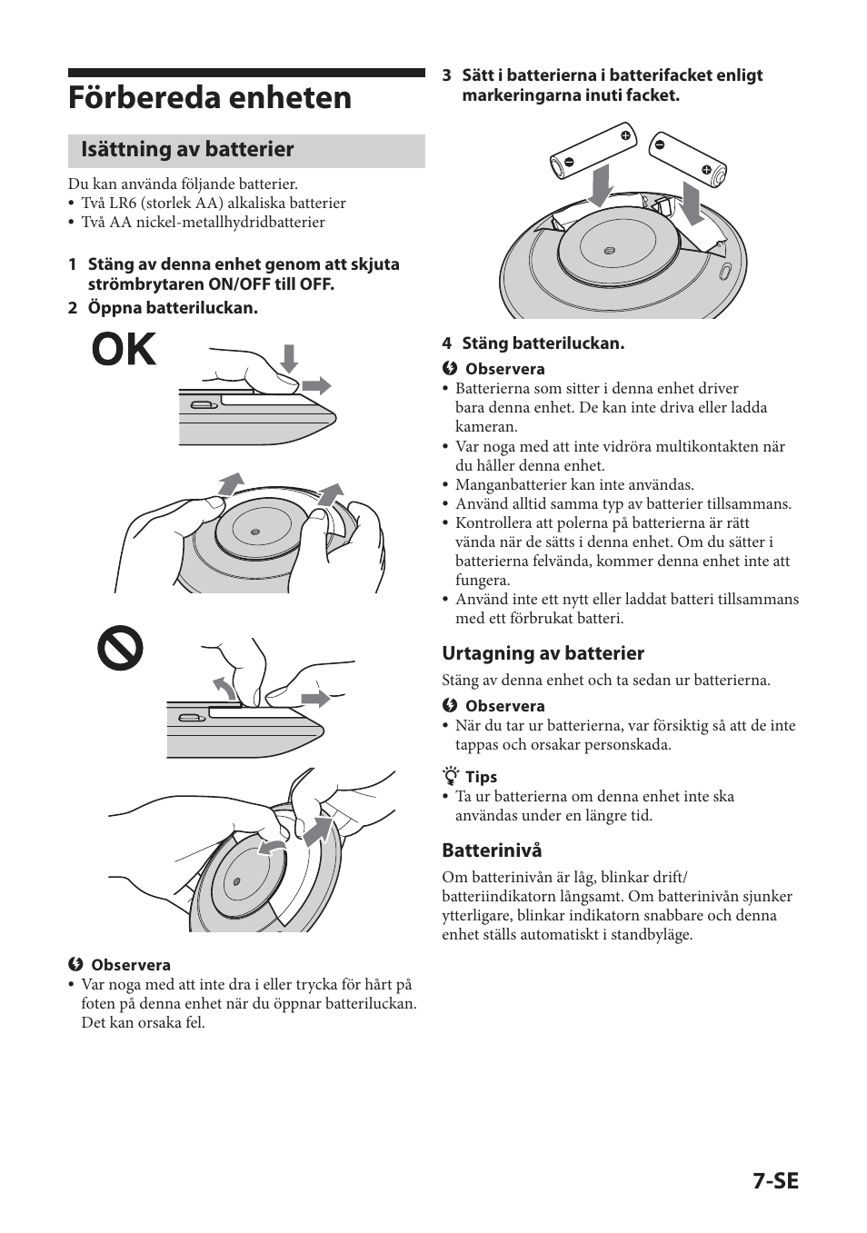 Förbereda enheten, Isättning av batterier, Urtagning av batterier | Batterinivå | Sony IPT-DS2 User Manual | Page 95 / 215