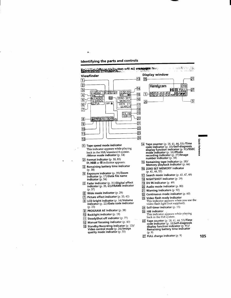 Vievyfinder, Display window | Sony DCR-TRV510 User Manual | Page 105 / 136