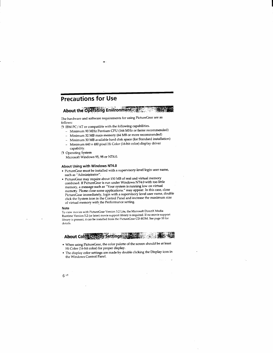 Note, Precautions for use | Sony DCR-TRV510 User Manual | Page 114 / 136