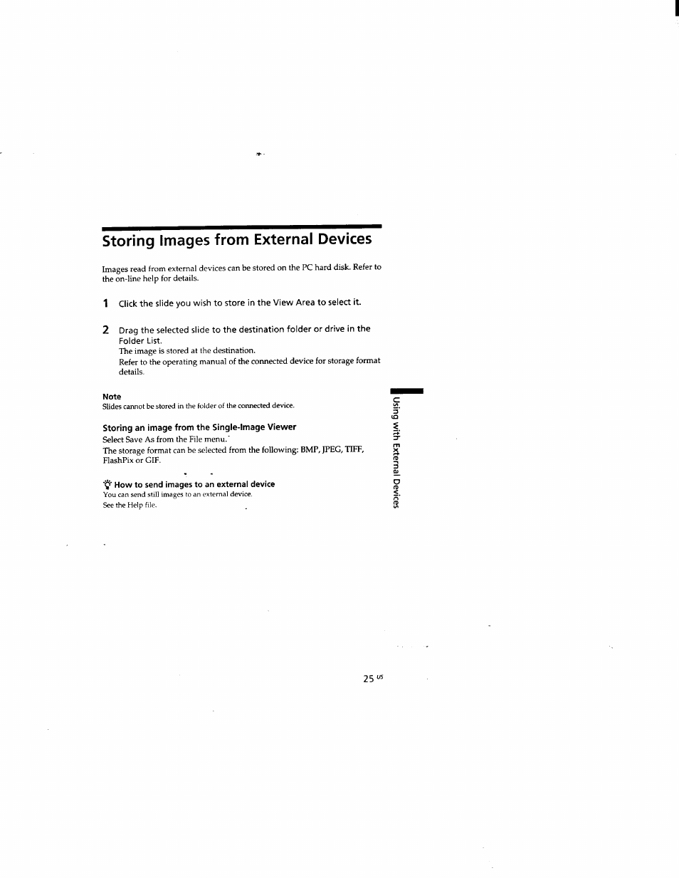 Note, V how to send images to an external device, Storing images from external devices | Sony DCR-TRV510 User Manual | Page 133 / 136