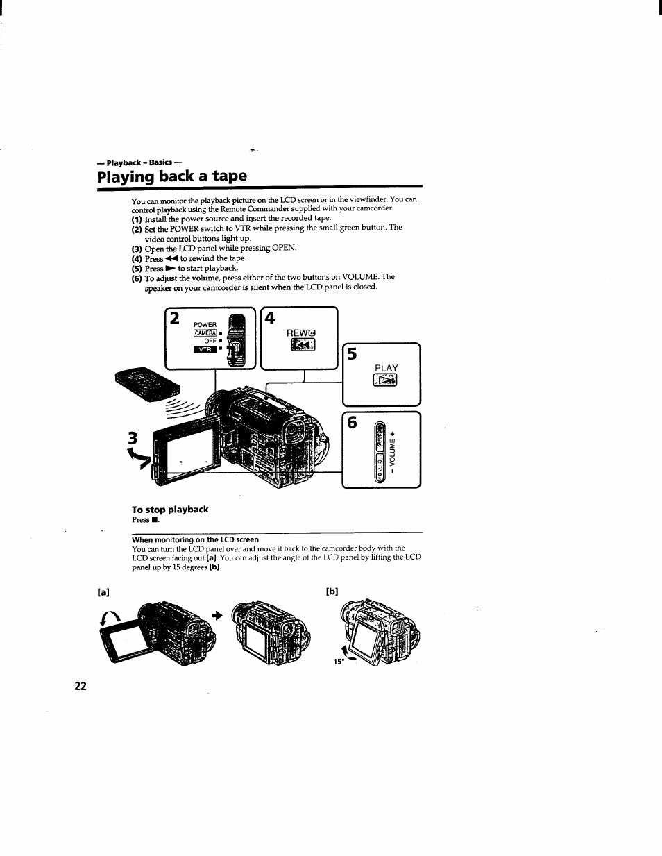 To stop playback | Sony DCR-TRV510 User Manual | Page 22 / 136