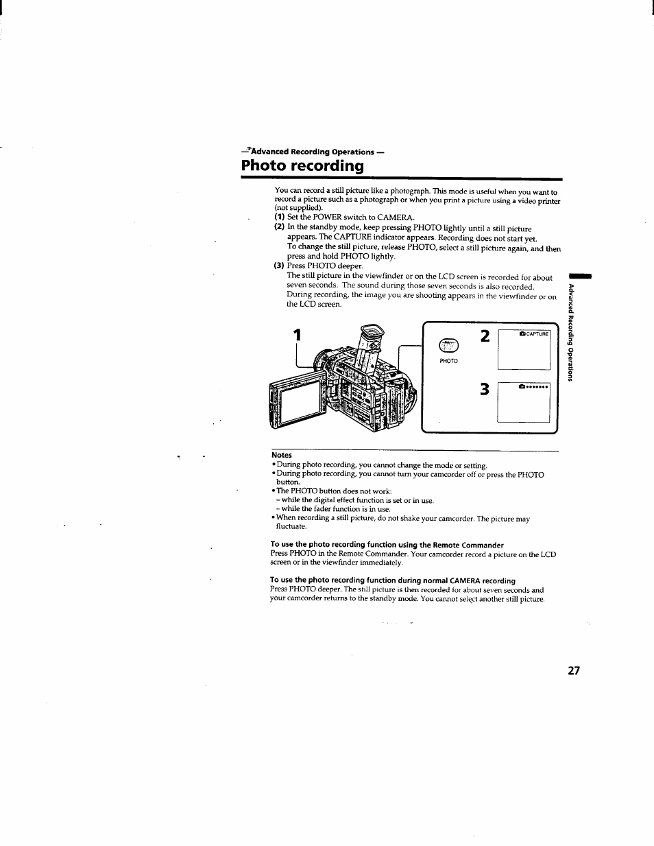 Photo recording | Sony DCR-TRV510 User Manual | Page 27 / 136