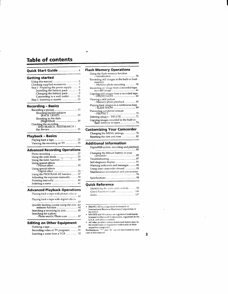 Sony DCR-TRV510 User Manual | Page 3 / 136