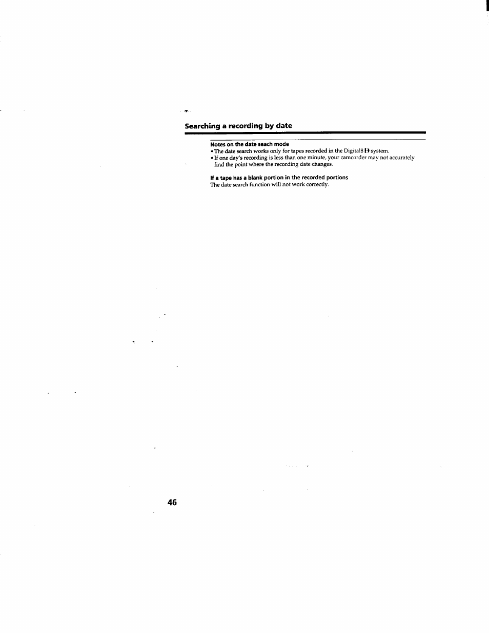 Searching a recording by date, Notes on the date seach mode | Sony DCR-TRV510 User Manual | Page 46 / 136