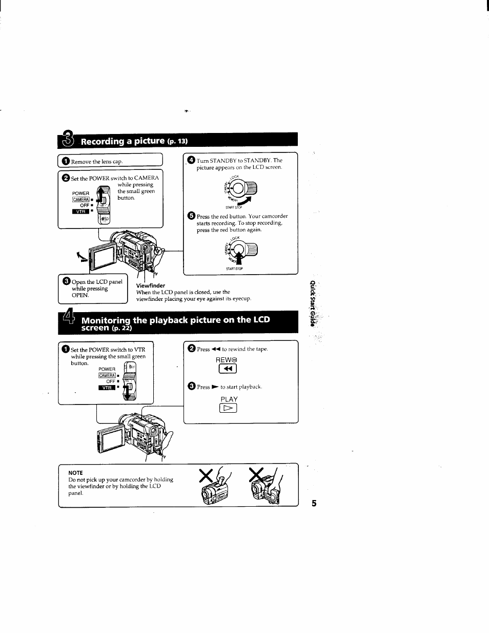 Viewfinder, Note, Recording a picture (p. i | Sony DCR-TRV510 User Manual | Page 5 / 136