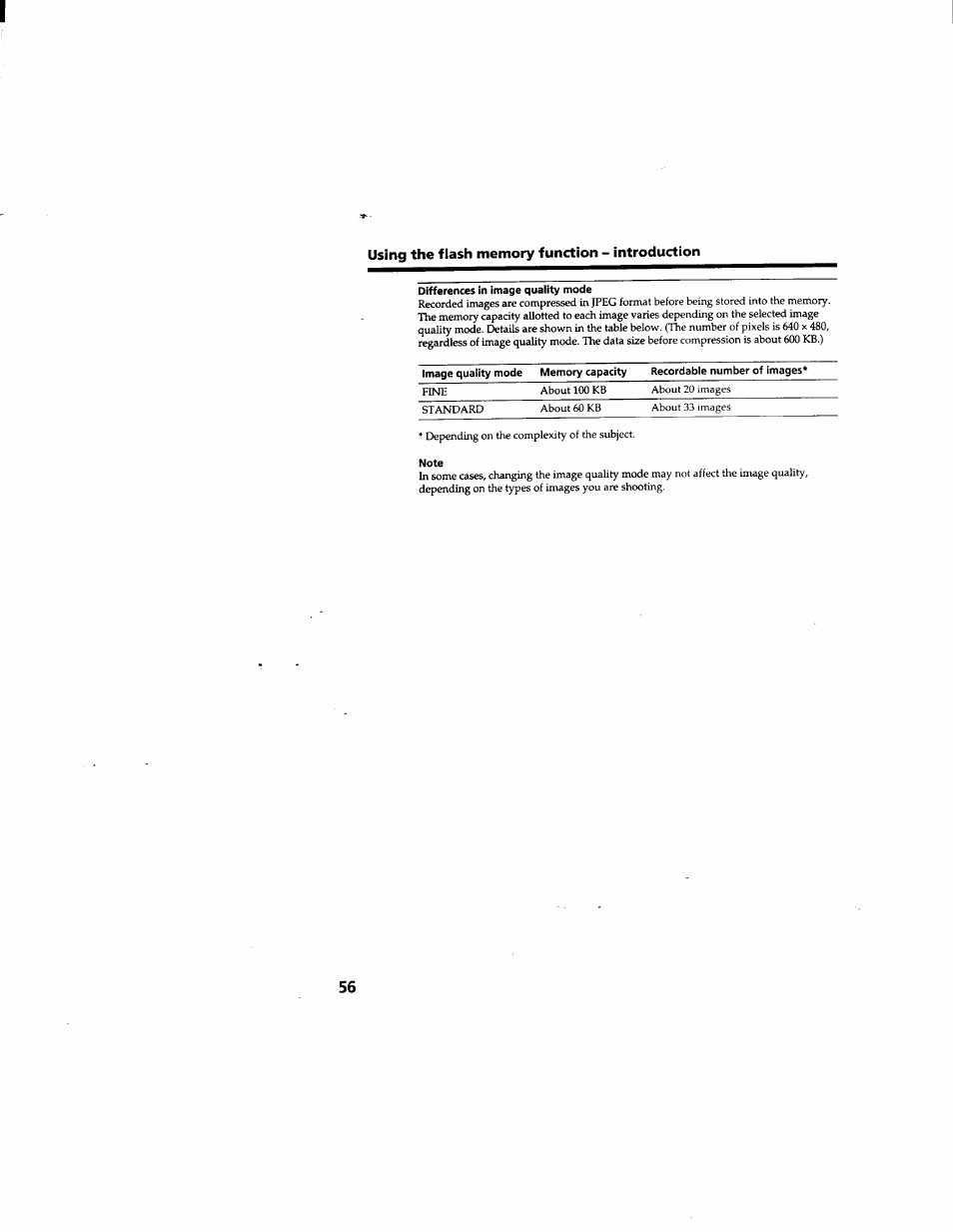 Differences in image quaiity mode, Note | Sony DCR-TRV510 User Manual | Page 56 / 136