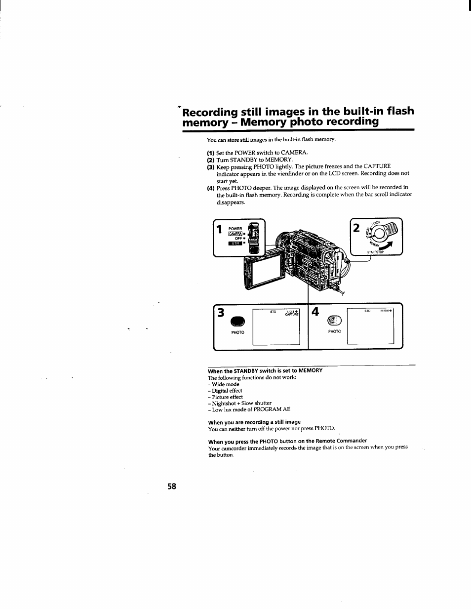 When the standby switch is set to memory, When you are recording a still image | Sony DCR-TRV510 User Manual | Page 58 / 136