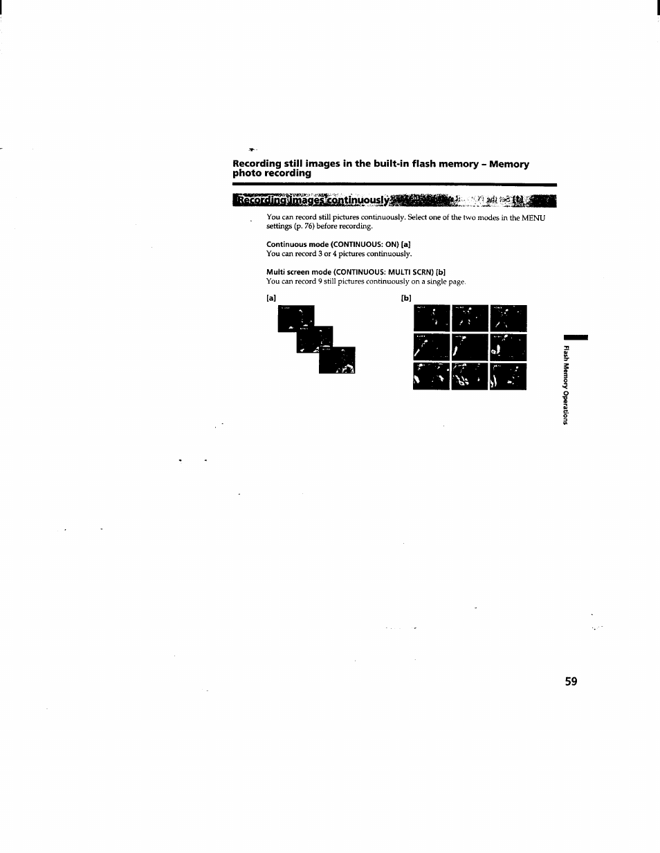 Continuous mode (continuous: on) [a, Multi screen mode (continuous: multi scrn) [b | Sony DCR-TRV510 User Manual | Page 59 / 136