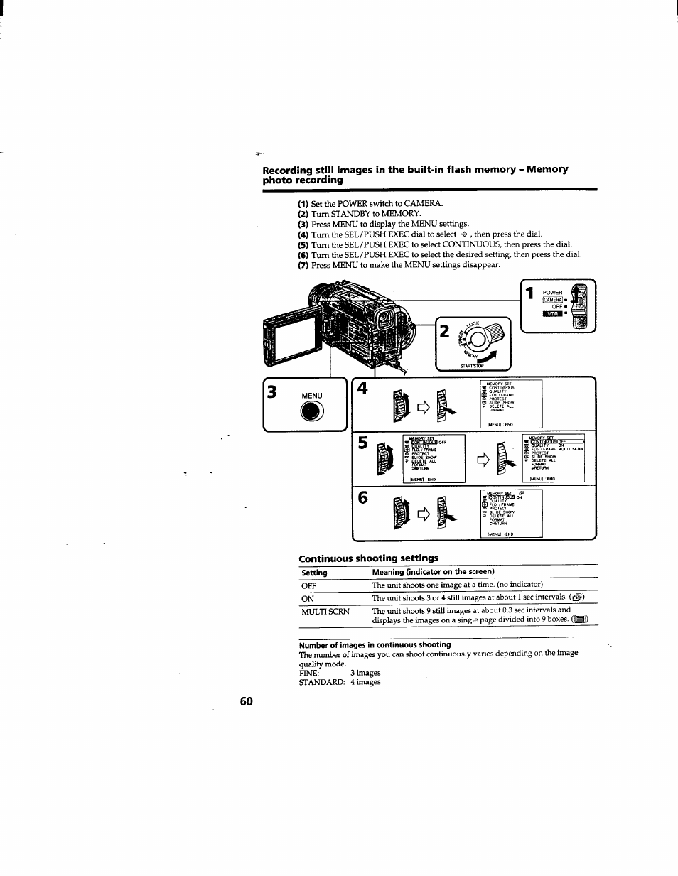 Continuous shooting settings | Sony DCR-TRV510 User Manual | Page 60 / 136