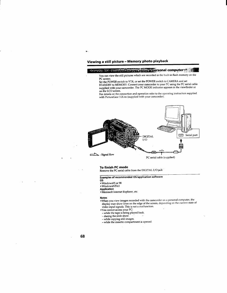 I computer, To finish pc mode | Sony DCR-TRV510 User Manual | Page 68 / 136