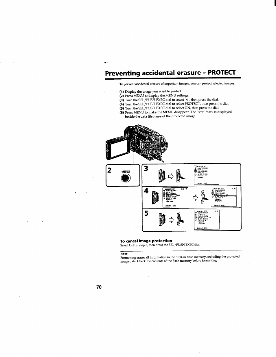 Preventing accidental erasure - protect, To cancel image protection, Note | Sony DCR-TRV510 User Manual | Page 70 / 136