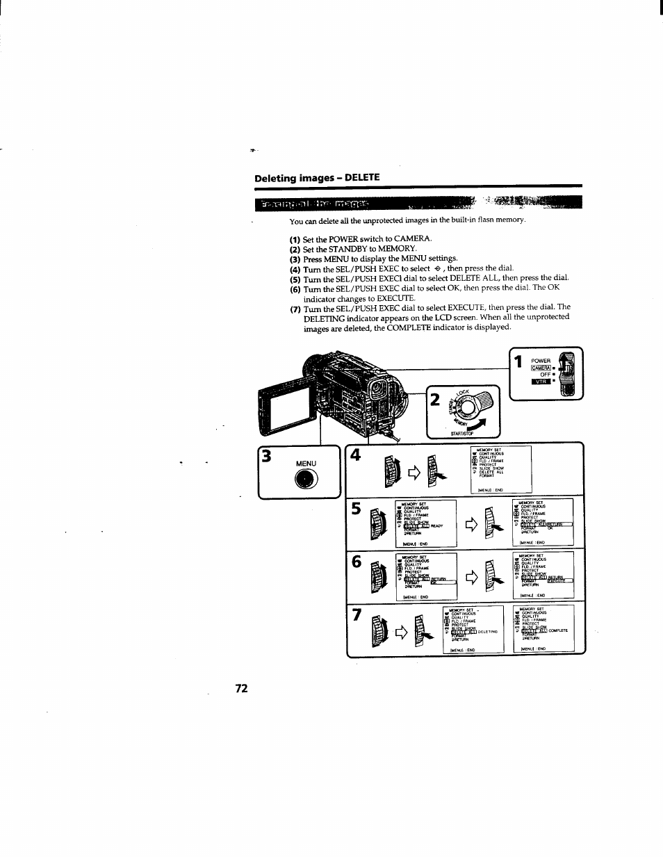Deleting images - delete | Sony DCR-TRV510 User Manual | Page 72 / 136
