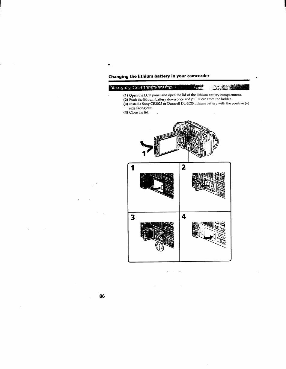 Changing the lithium battery in your camcorder | Sony DCR-TRV510 User Manual | Page 86 / 136