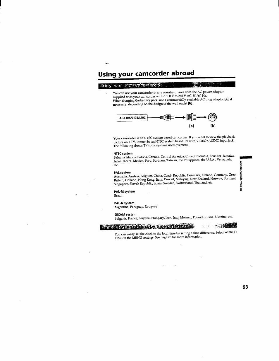 Using your camcorder abroad, Ntsc system, Pal system | Pal-n system | Sony DCR-TRV510 User Manual | Page 93 / 136